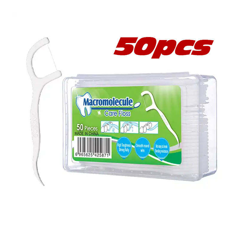 50 Pack Floss Rods Plastic Toothpicks Portable Packaging Box Disposable Dental Floss Pick