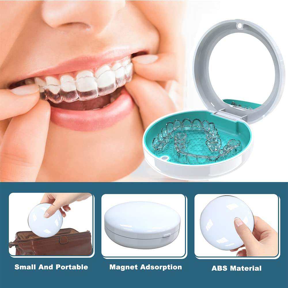 100pcs Retainer Case with Mirrior, Cute Galvanise Design Retainer Holder Case, Slim Aligner Case with Removal Tool, Magnetic Closure, Convenient Orthodontic Case for Invisalign/Night Guard/Mouth Guard