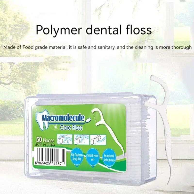 50 Pack Floss Rods Plastic Toothpicks Portable Packaging Box Disposable Dental Floss Pick