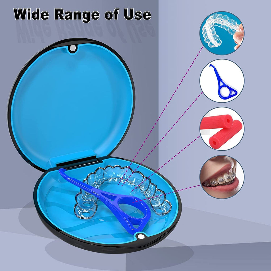 100pcs Retainer Case Orthodontic Dental Case Slim Braces Case, Mouth Guard Case, Denture Case, Teeth Aligner Case, Night Guard Case Container Storage Holder Black